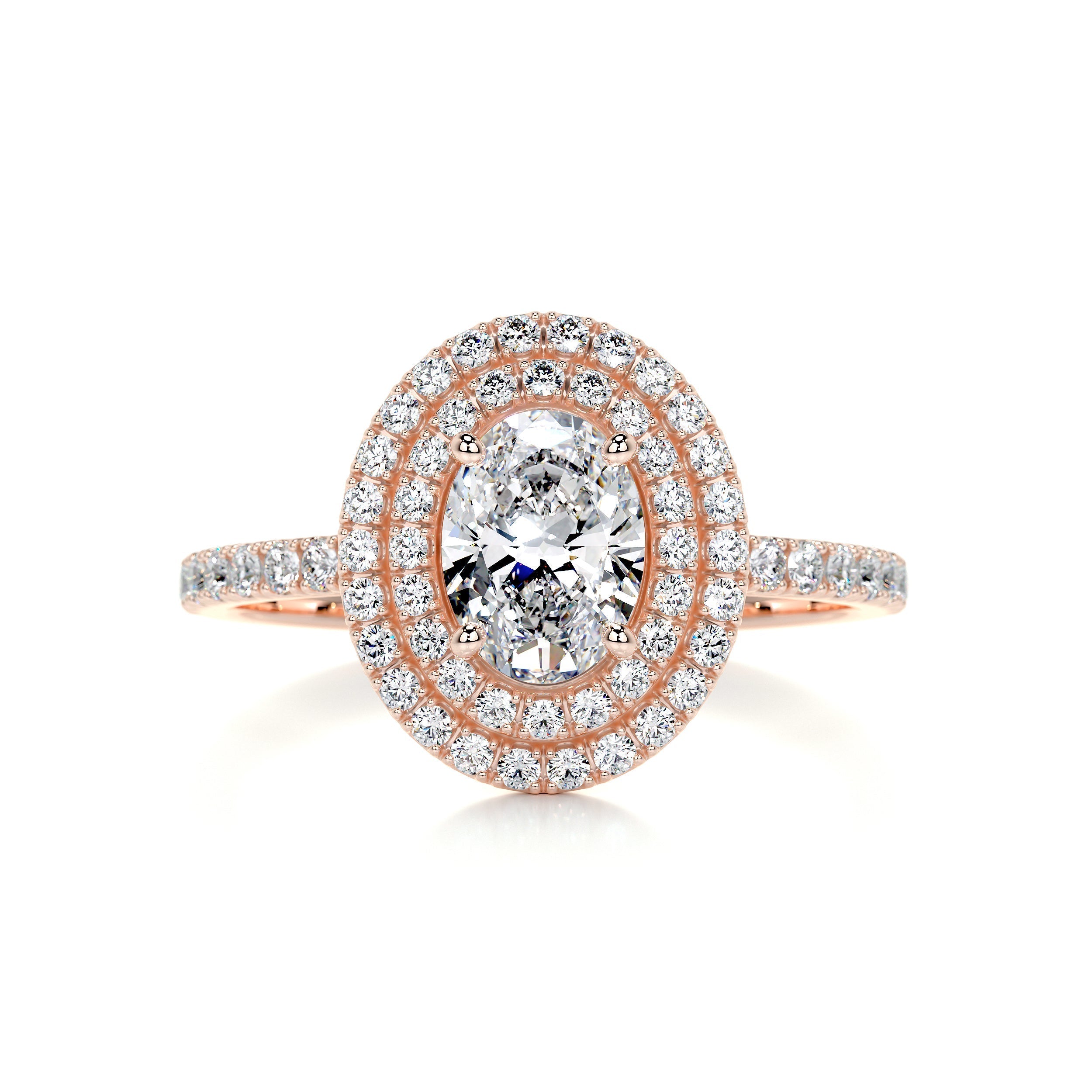 1.76 Double Halo Oval Cut Moissanite Engagement Ring