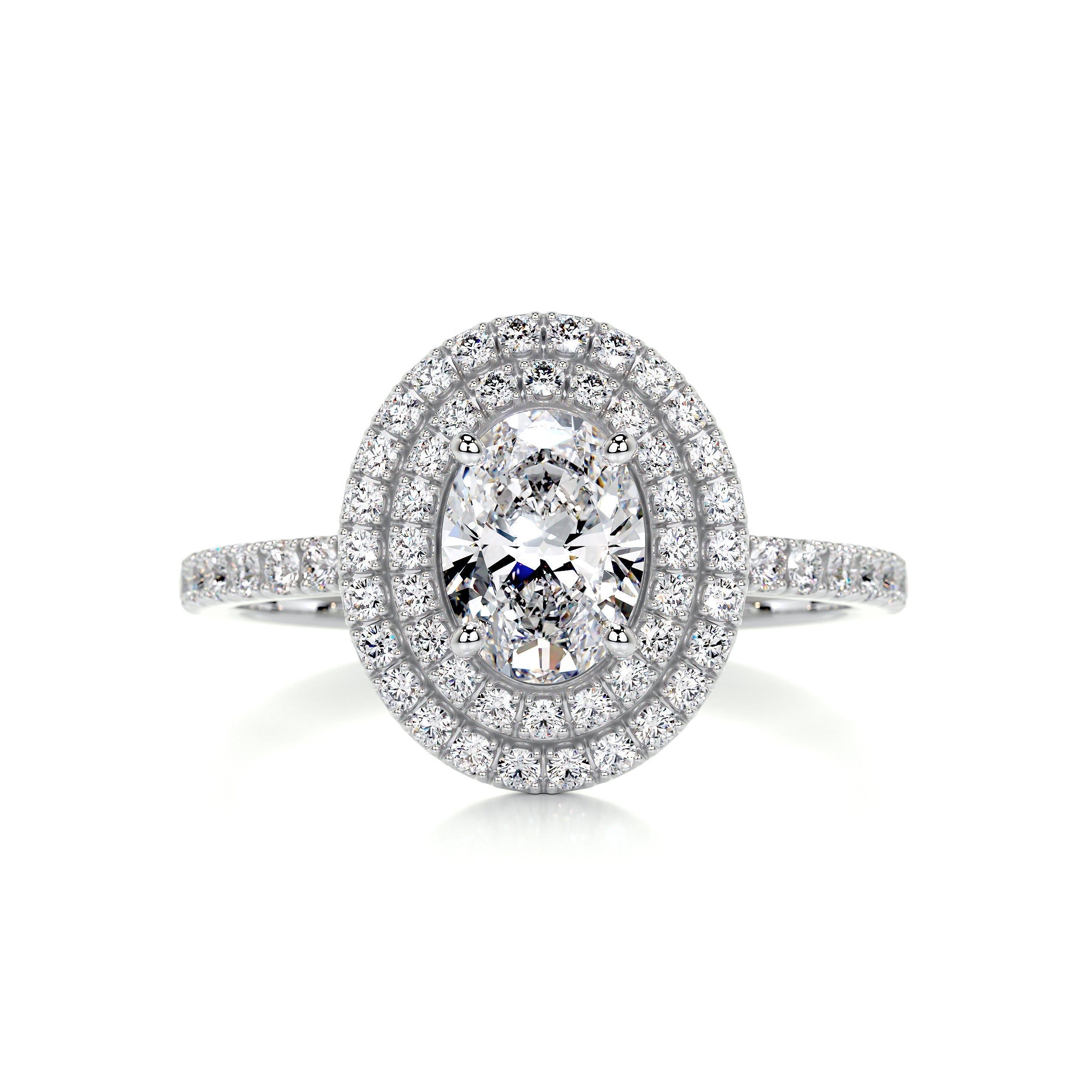 1.76 Double Halo Oval Cut Moissanite Engagement Ring