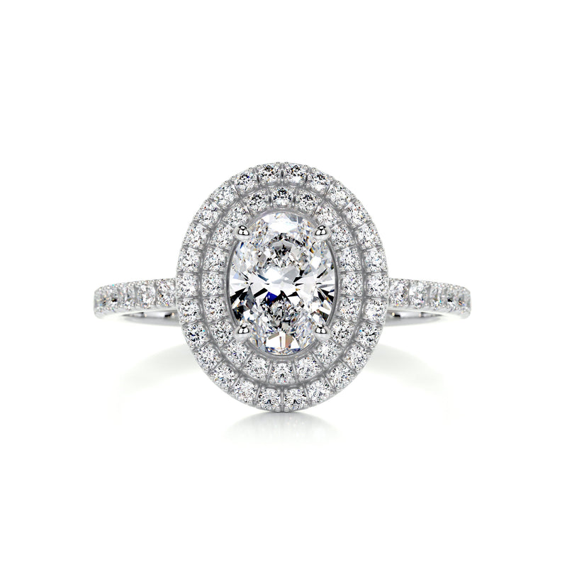 1.76 Double Halo Oval Cut Moissanite Engagement Ring