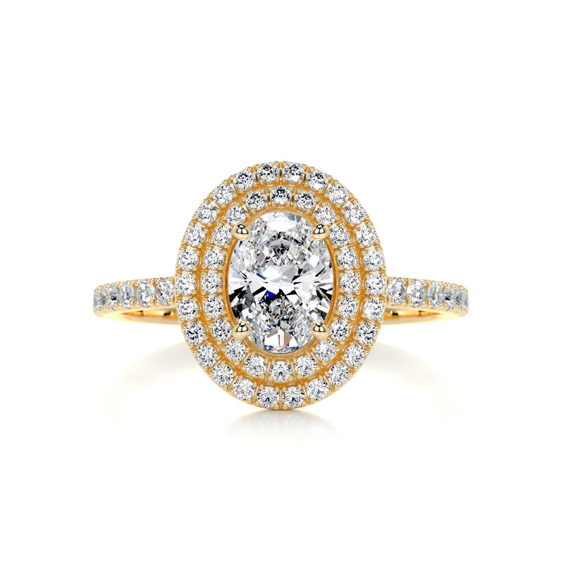 1.76 Double Halo Oval Cut Moissanite Engagement Ring