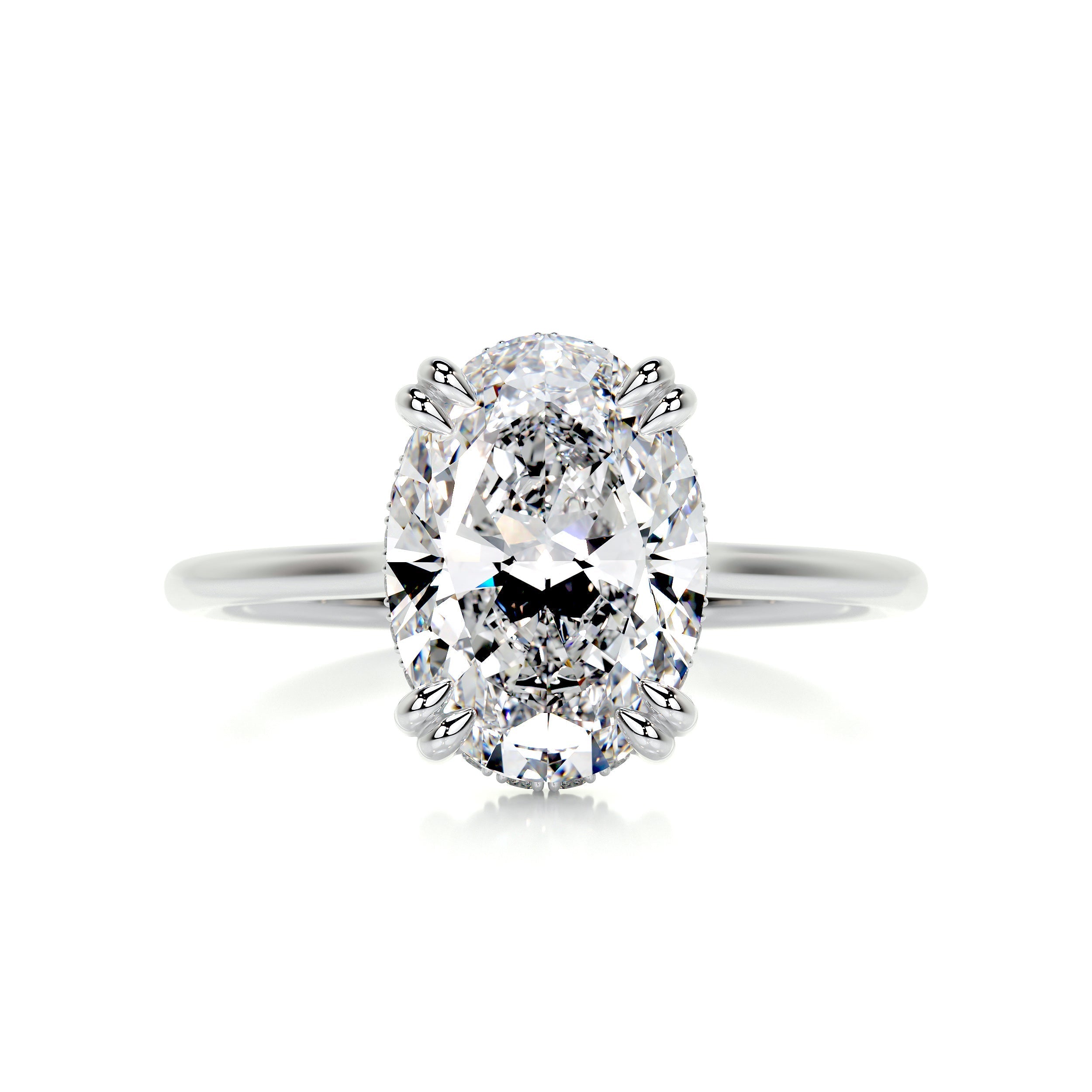 2.95 Carat Oval Hidden Halo Dual Prong Moissanite Engagement Ring