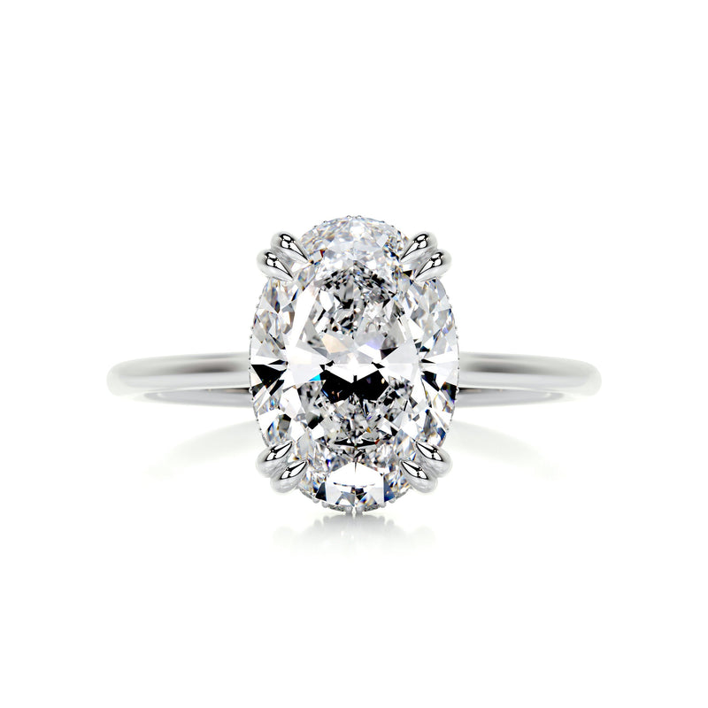 2.95 Carat Oval Hidden Halo Dual Prong Moissanite Engagement Ring