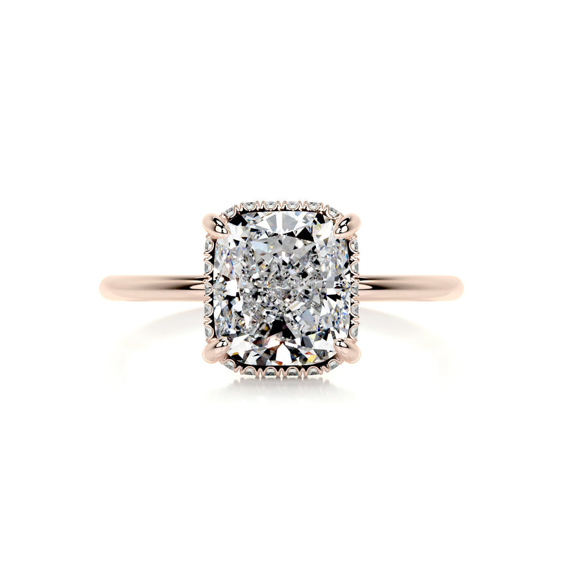 3.30 Carat Cushion Hidden Halo Moissanite Engagement Ring