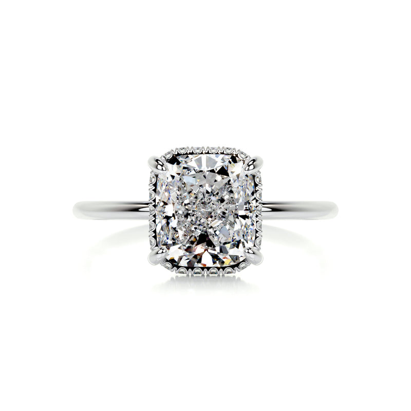 3.30 Carat Cushion Hidden Halo Moissanite Engagement Ring