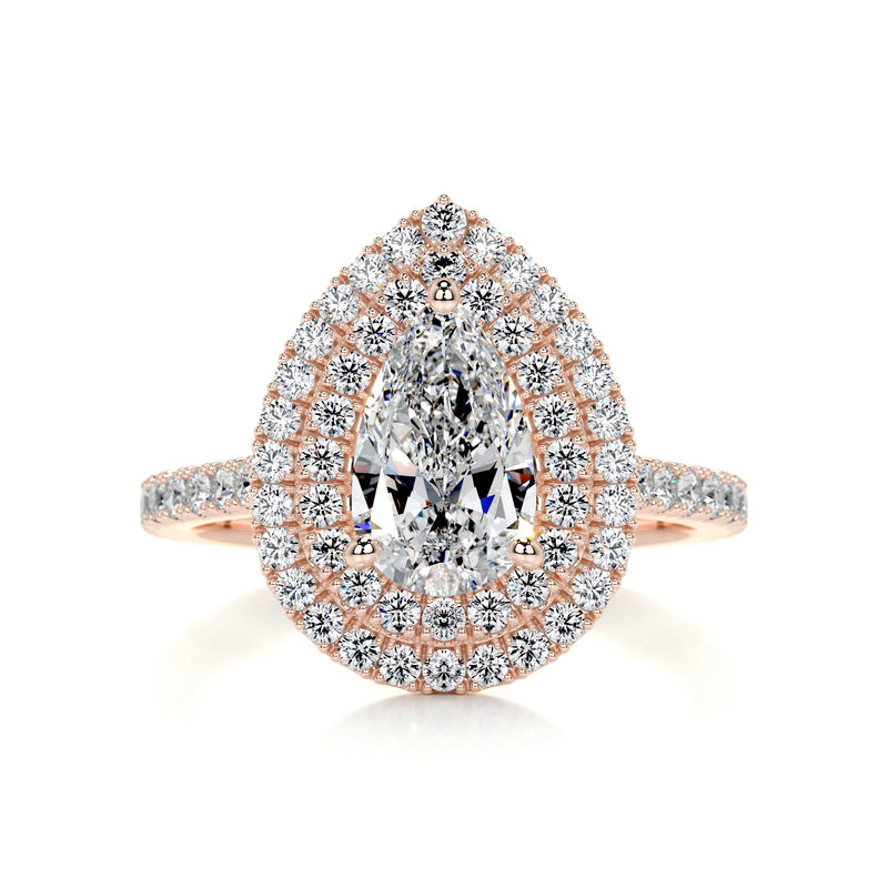 2.60 Carat Pear Double Halo Moissanite Engagement Ring