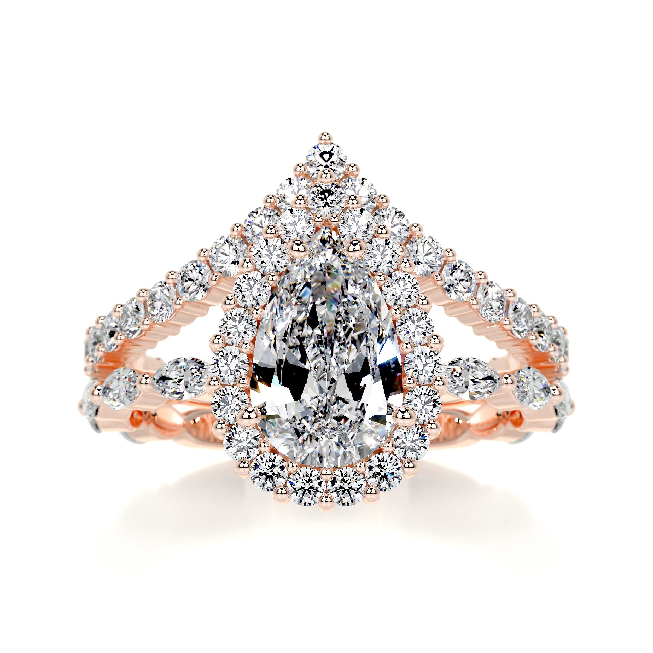 5.75 Carat Pear Bubble Halo With Chevron Band Moissanite Bridal ring set