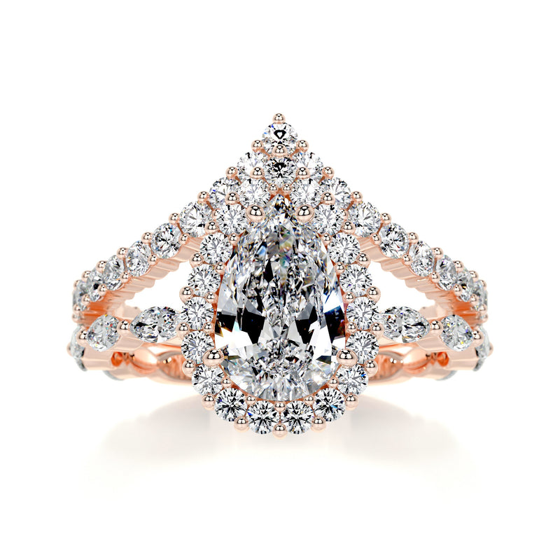 5.75 Carat Pear Bubble Halo With Chevron Band Moissanite Bridal ring set