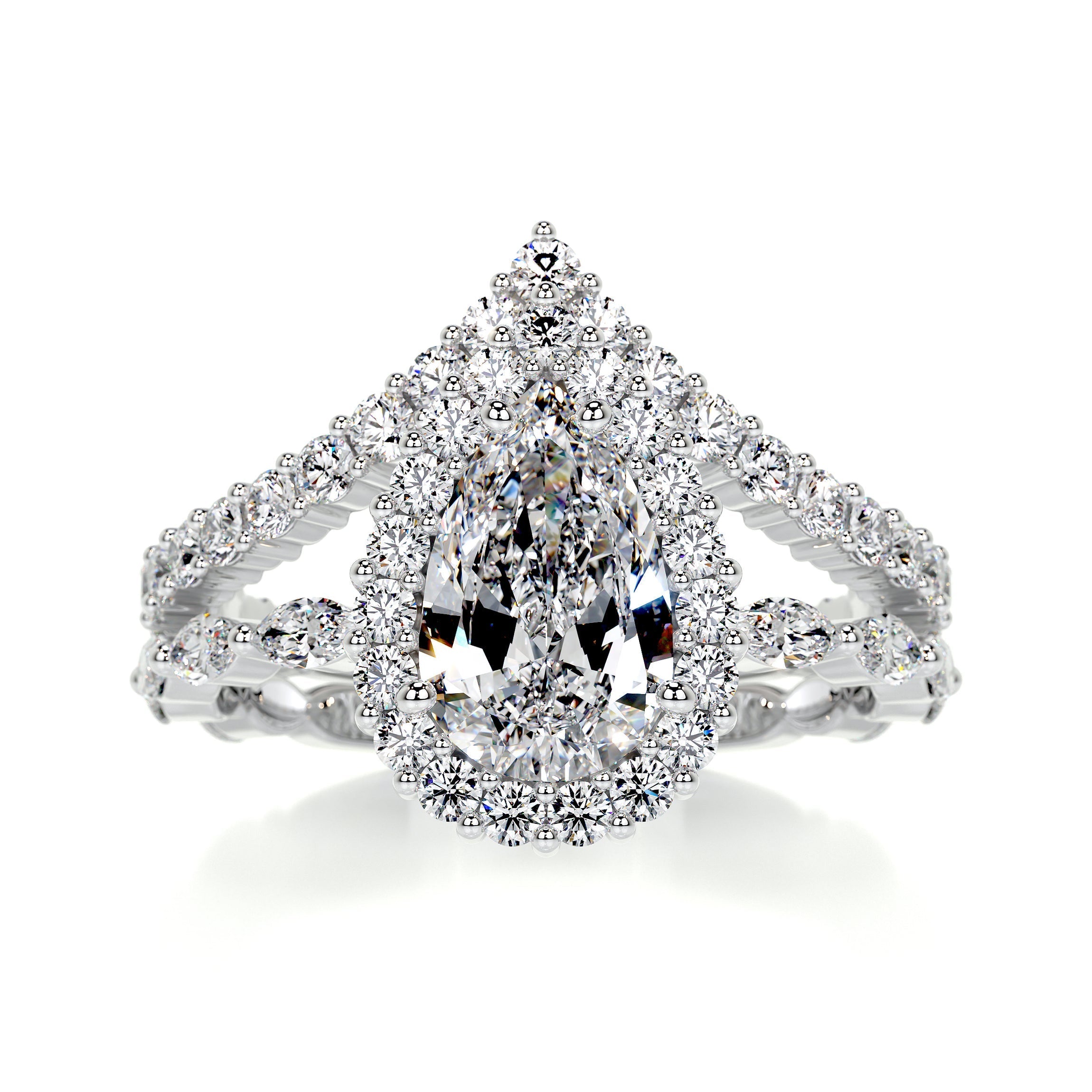 5.75 Carat Pear Bubble Halo With Chevron Band Moissanite Bridal ring set