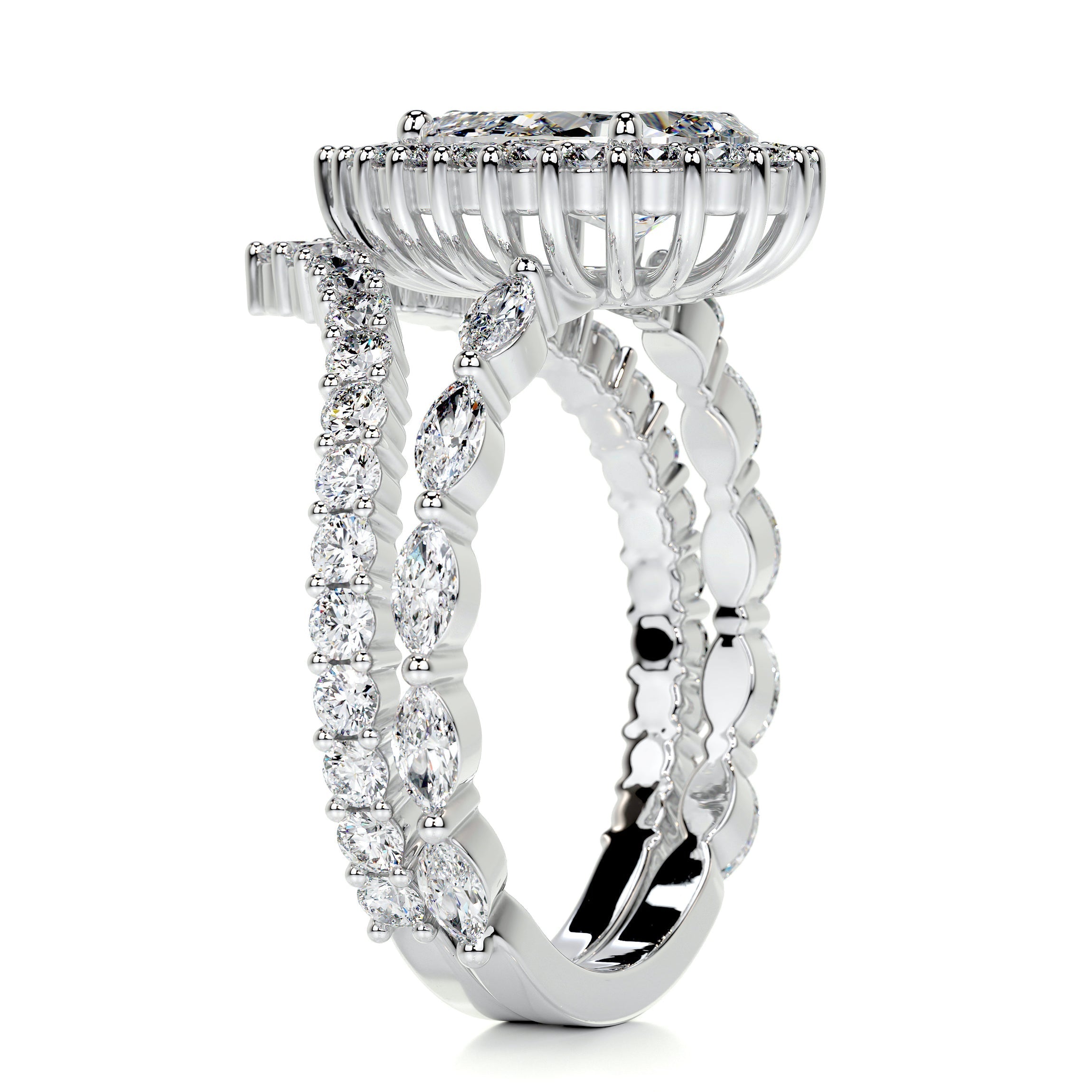 5.75 Carat Pear Bubble Halo With Chevron Band Moissanite Bridal ring set