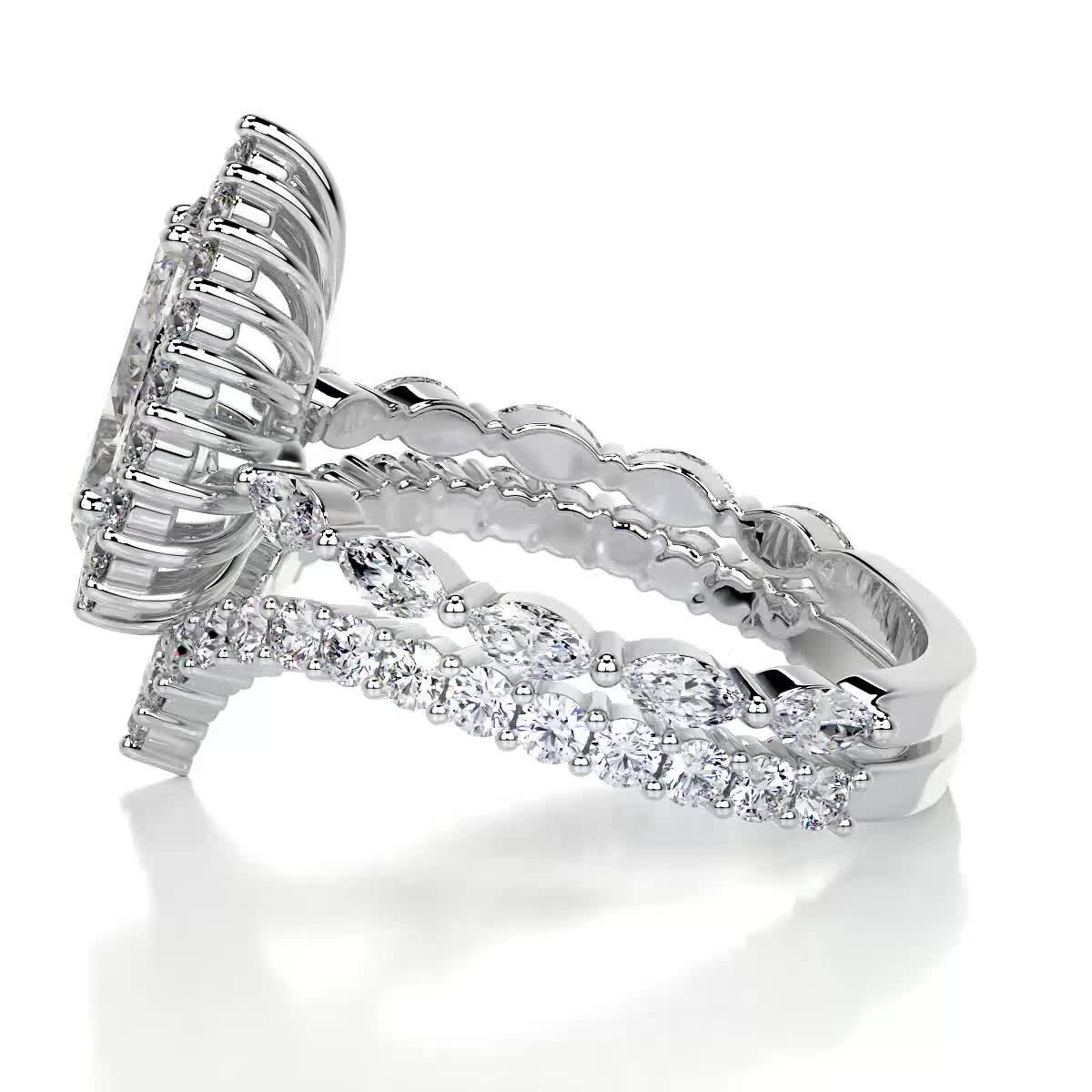 5.75 Carat Pear Bubble Halo With Chevron Band Moissanite Bridal ring set