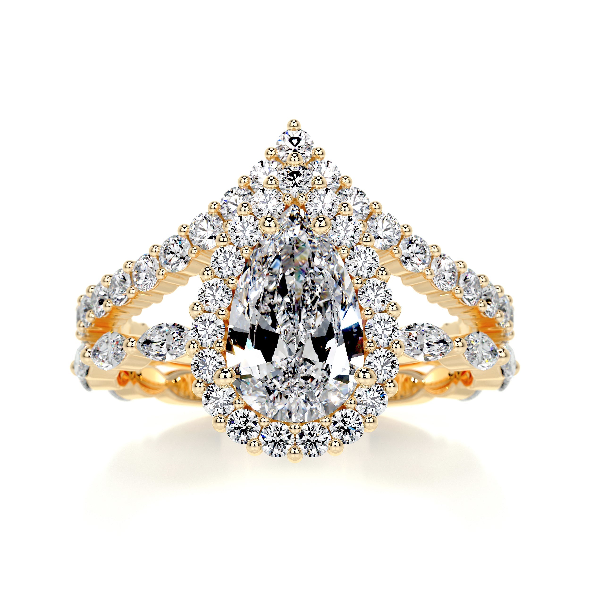5.75 Carat Pear Bubble Halo With Chevron Band Moissanite Bridal ring set