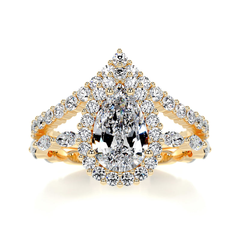 5.75 Carat Pear Bubble Halo With Chevron Band Moissanite Bridal ring set