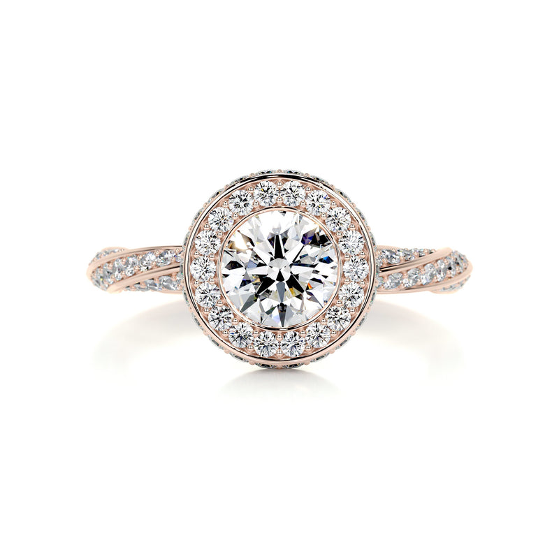 2.6 Carat Bezel Round Halo Moissanite Twisted Engagement Ring