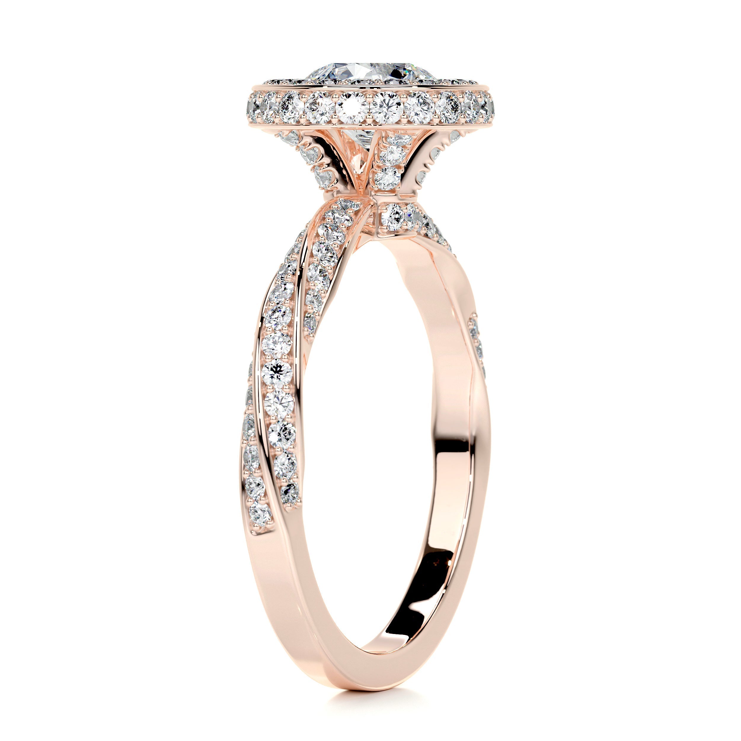 2.6 Carat Bezel Round Halo Moissanite Twisted Engagement Ring