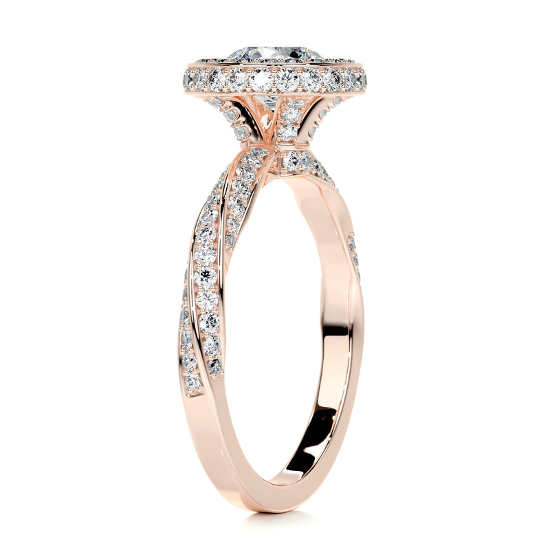 2.6 Carat Bezel Round Halo Moissanite Twisted Engagement Ring