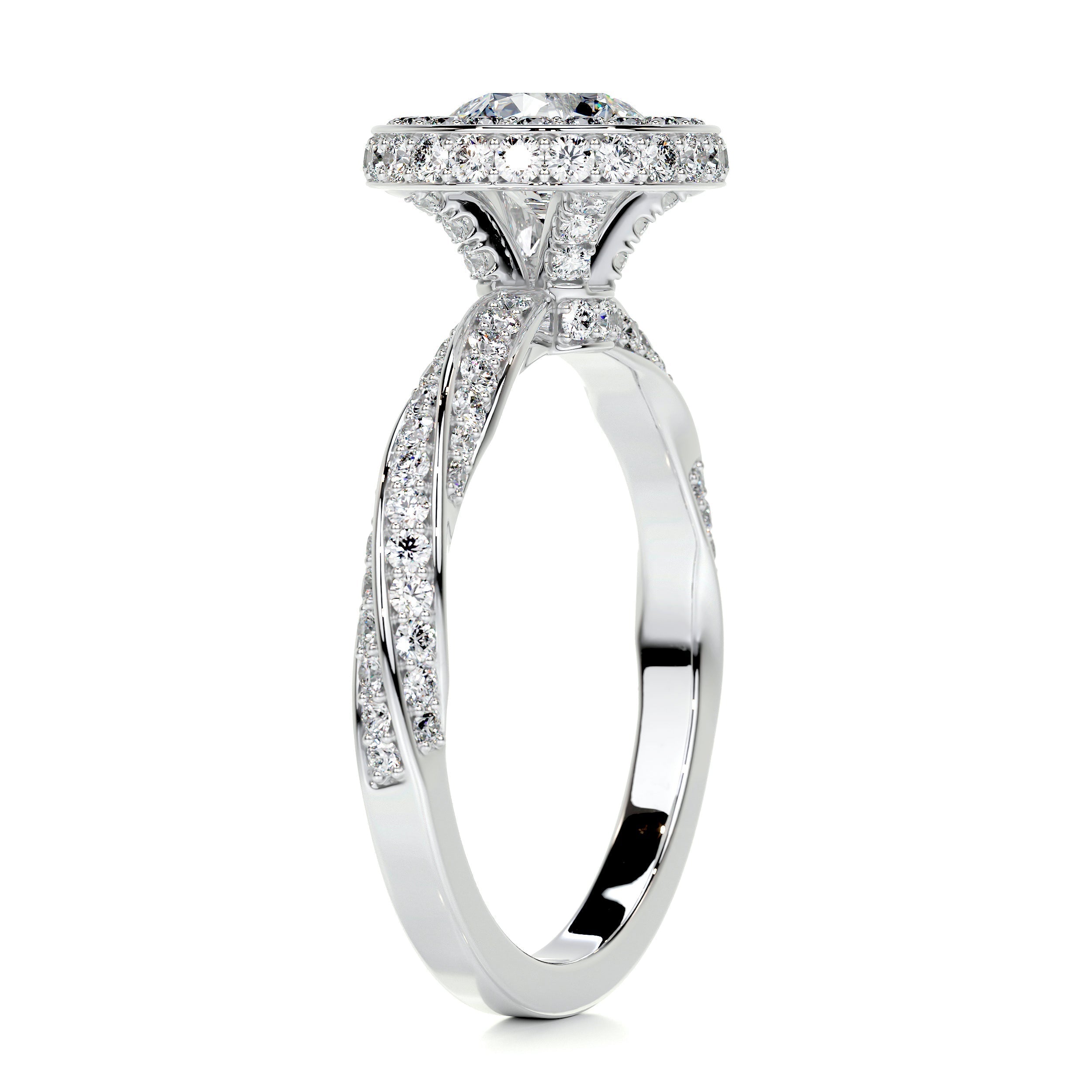 2.6 Carat Bezel Round Halo Moissanite Twisted Engagement Ring