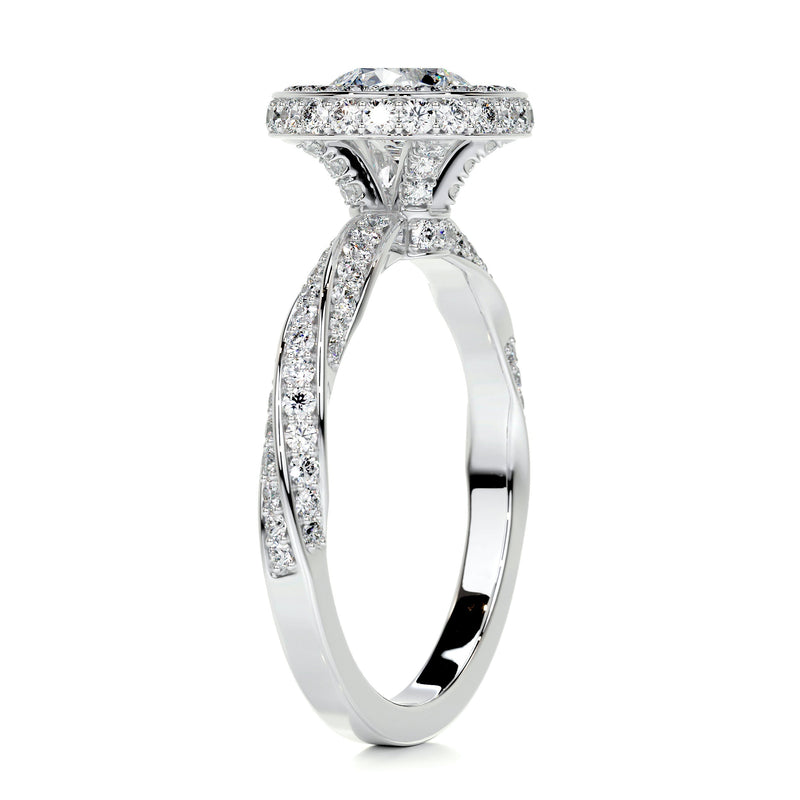 2.6 Carat Bezel Round Halo Moissanite Twisted Engagement Ring