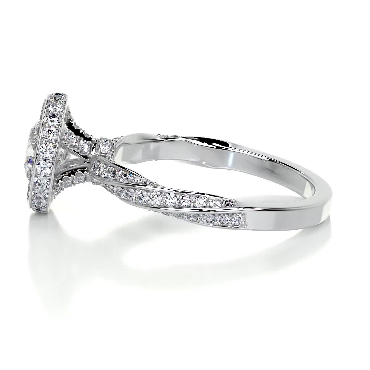 2.6 Carat Bezel Round Halo Moissanite Twisted Engagement Ring