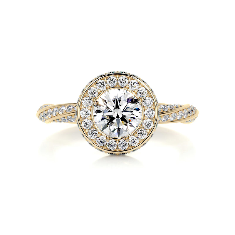 2.6 Carat Bezel Round Halo Moissanite Twisted Engagement Ring
