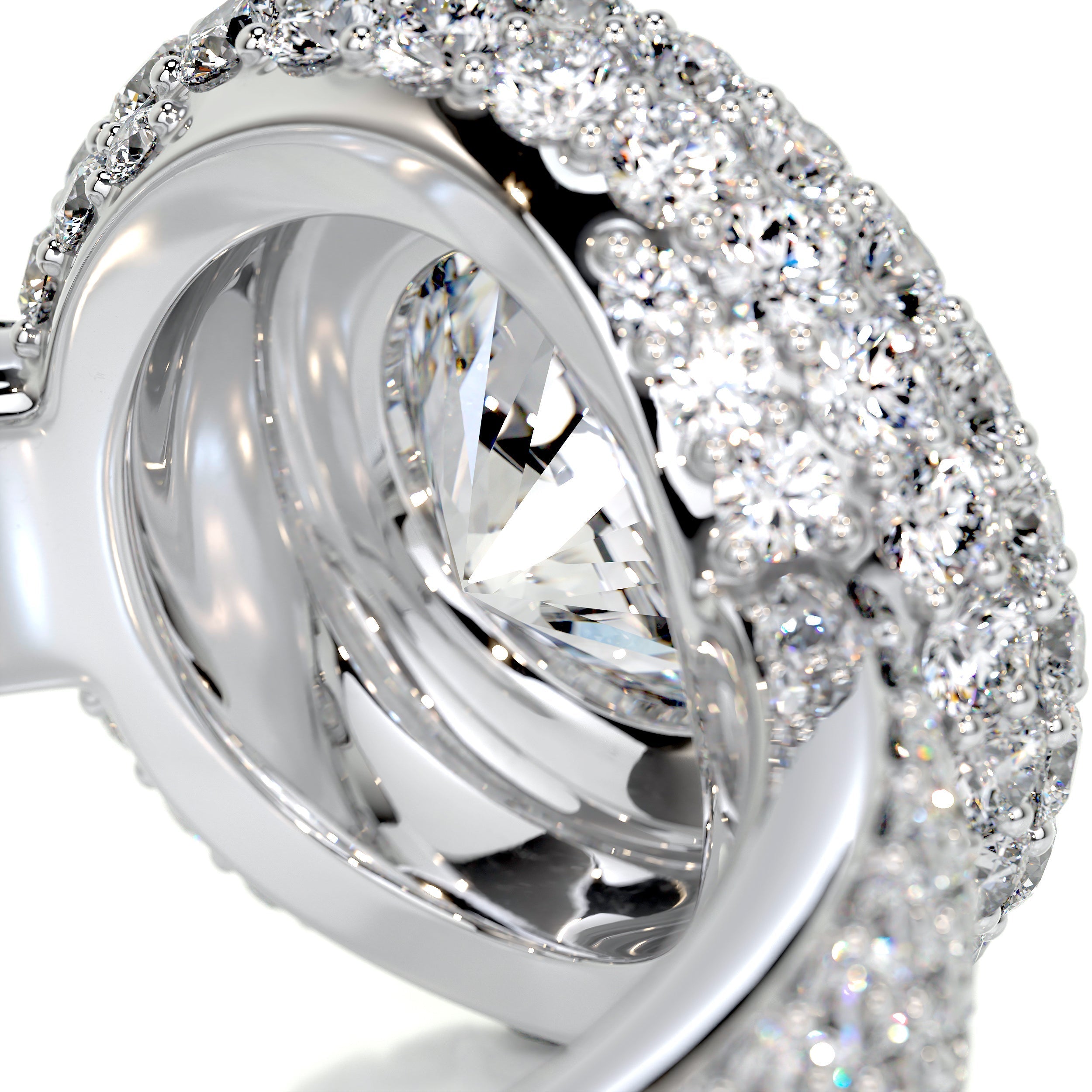 3.10 Carat Double Halo Round Moissanite Trinity Engagement Ring