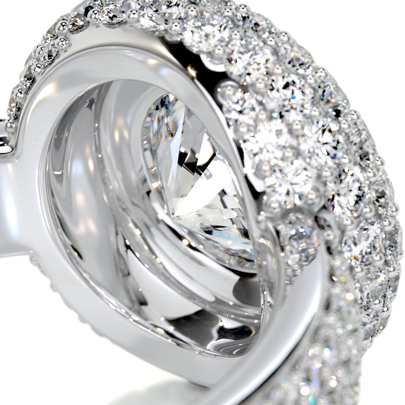 3.10 Carat Double Halo Round Moissanite Trinity Engagement Ring