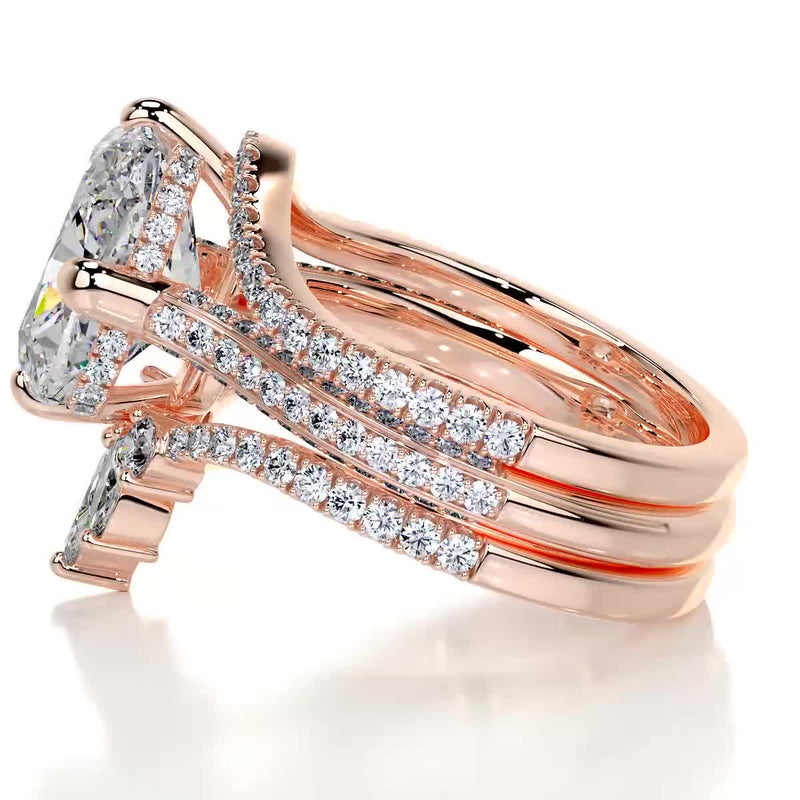 4.0 carat Radiant Cut Moissanite Trinity Cathedral Bridal ring set