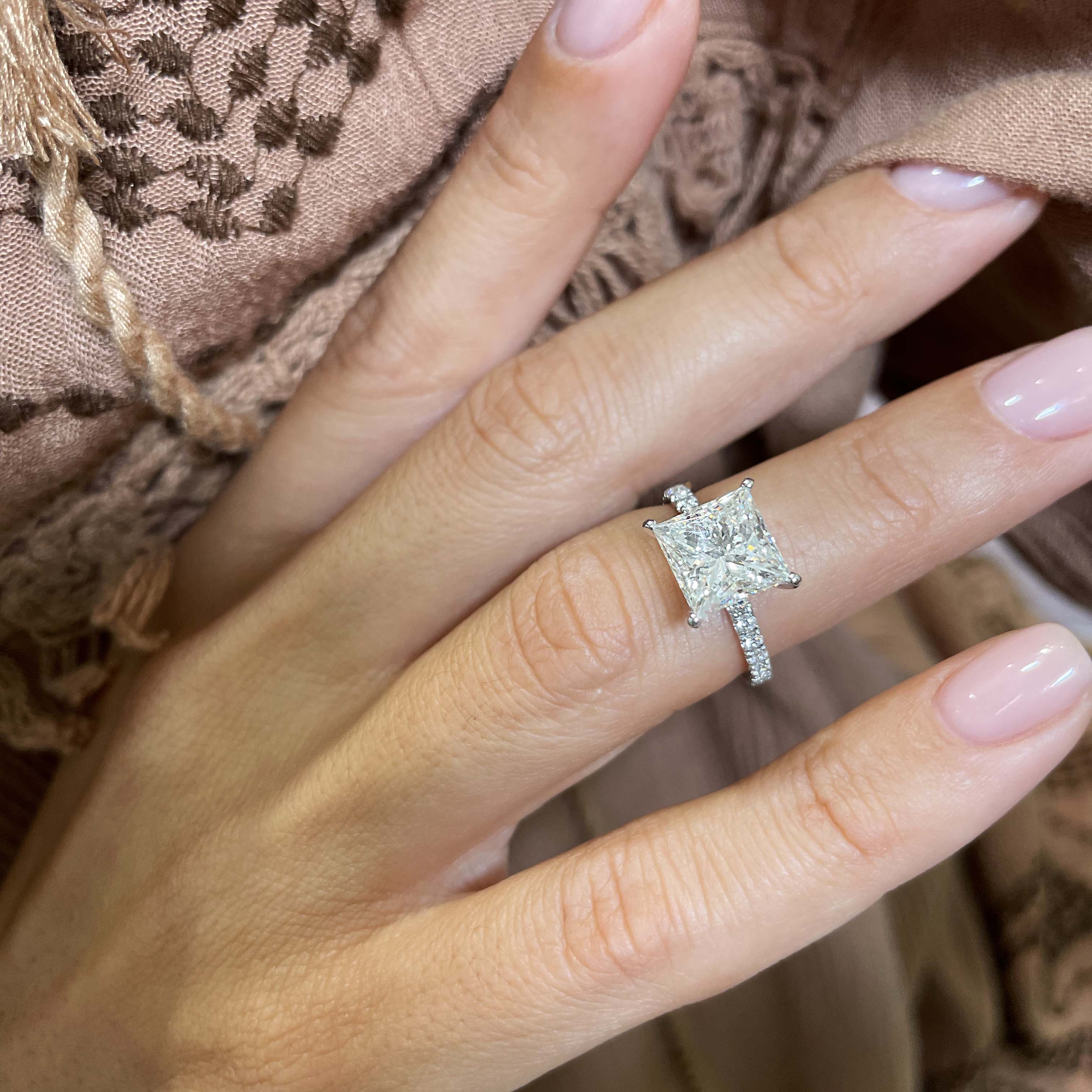 4.0 Carat Princess Pave Moissanite Engagement Ring