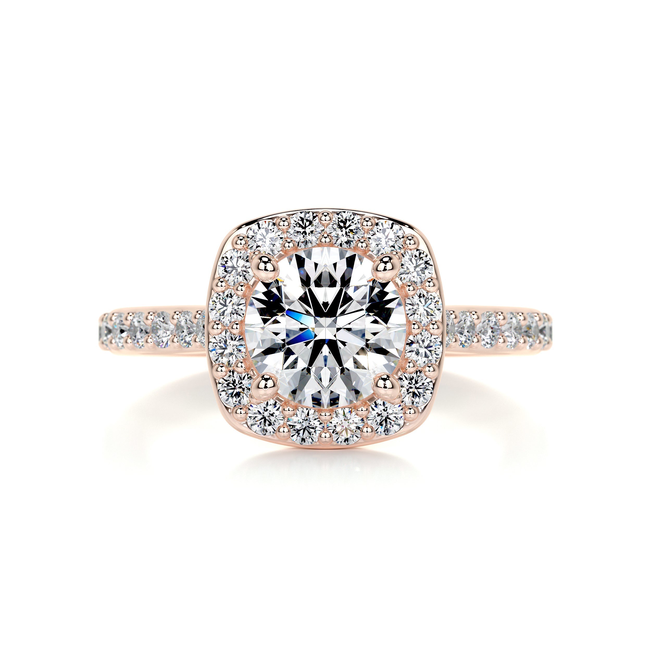 2.57 Carat Halo Pavé Round Cut Moissanite Engagement Ring