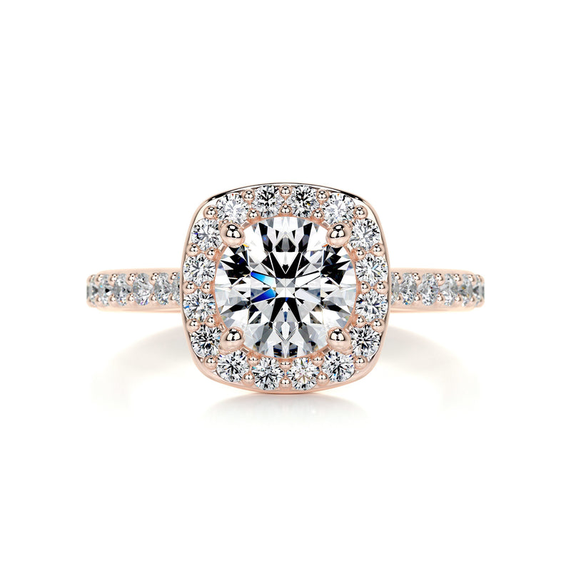 2.57 Carat Halo Pavé Round Cut Moissanite Engagement Ring