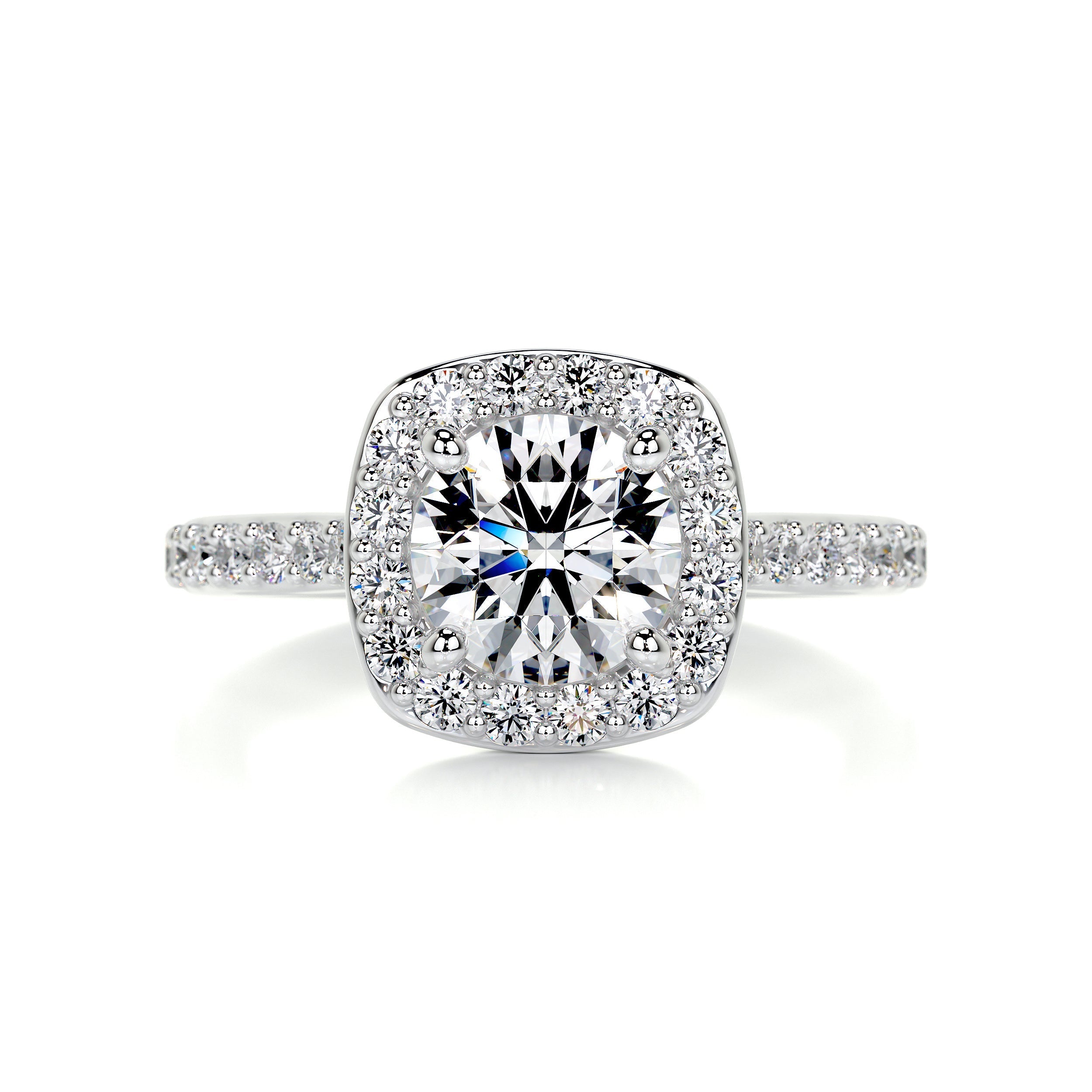 2.57 Carat Halo Pavé Round Cut Moissanite Engagement Ring