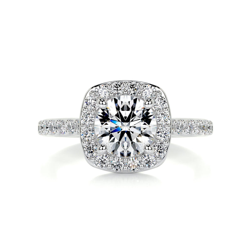 2.57 Carat Halo Pavé Round Cut Moissanite Engagement Ring