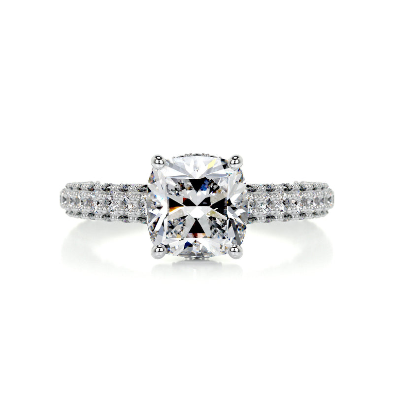 3.34 Carat Cushion Triple Pave Hidden Halo Moissanite Engagement Ring