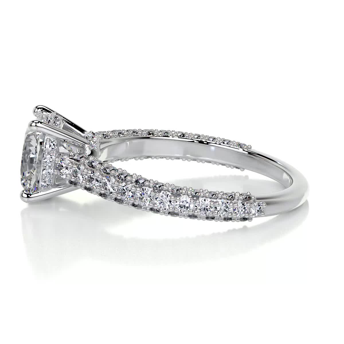 3.34 Carat Cushion Triple Pave Hidden Halo Moissanite Engagement Ring