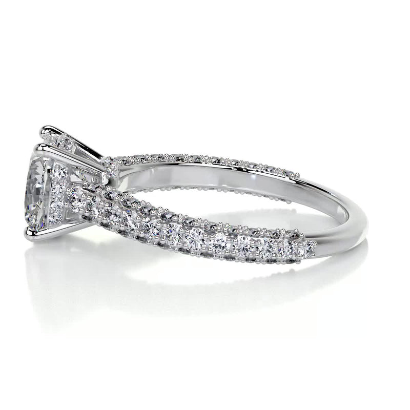 3.34 Carat Cushion Triple Pave Hidden Halo Moissanite Engagement Ring