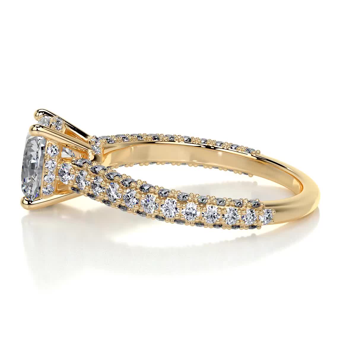 3.34 Carat Cushion Triple Pave Hidden Halo Moissanite Engagement Ring