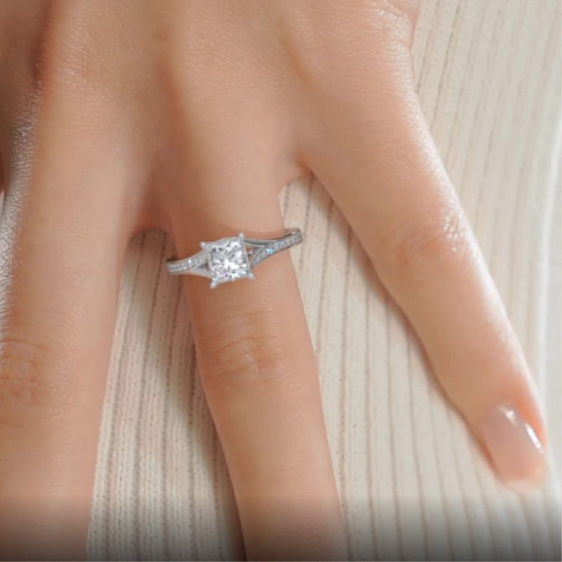 1.15 ct Princess Split Shank Moissanite Engagement Ring