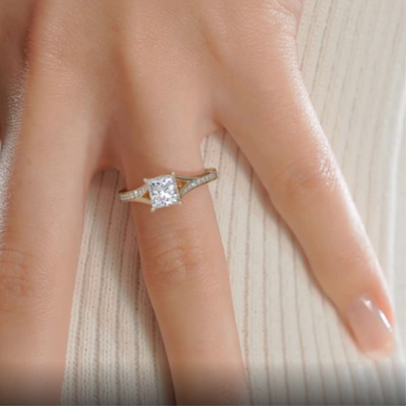 1.15 ct Princess Split Shank Moissanite Engagement Ring