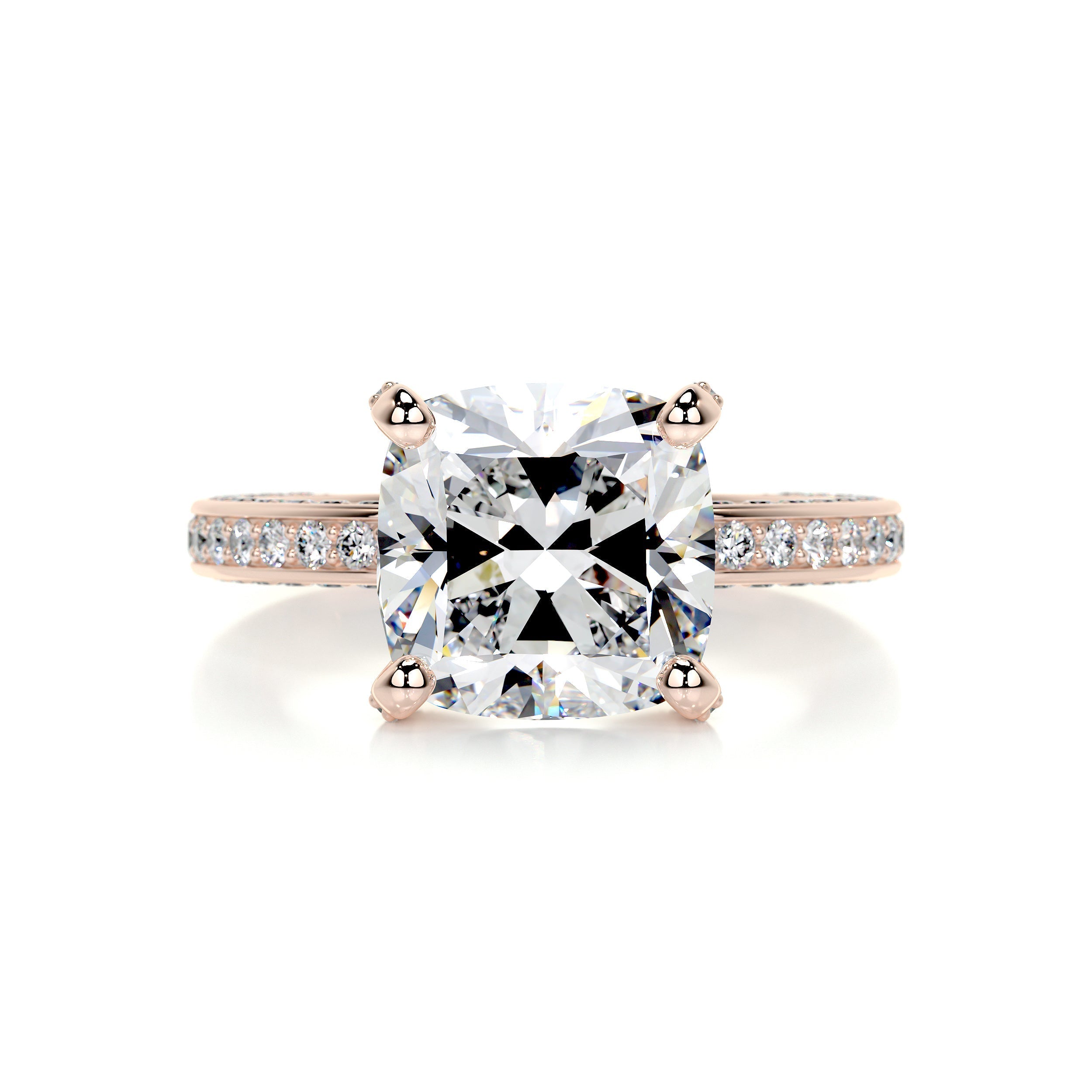 3.0 Carat Cushion cut Moissanite Triple Pave Channel Set Engagement Ring