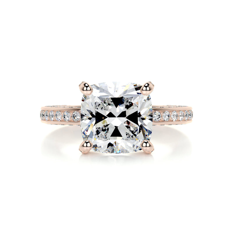 3.0 Carat Cushion cut Moissanite Triple Pave Channel Set Engagement Ring