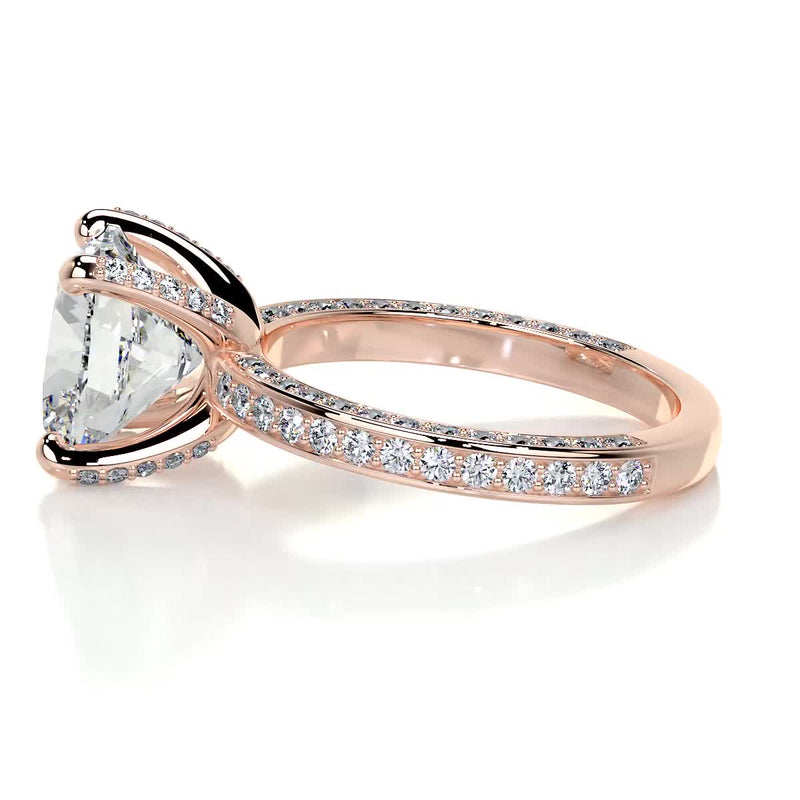 3.0 Carat Cushion cut Moissanite Triple Pave Channel Set Engagement Ring