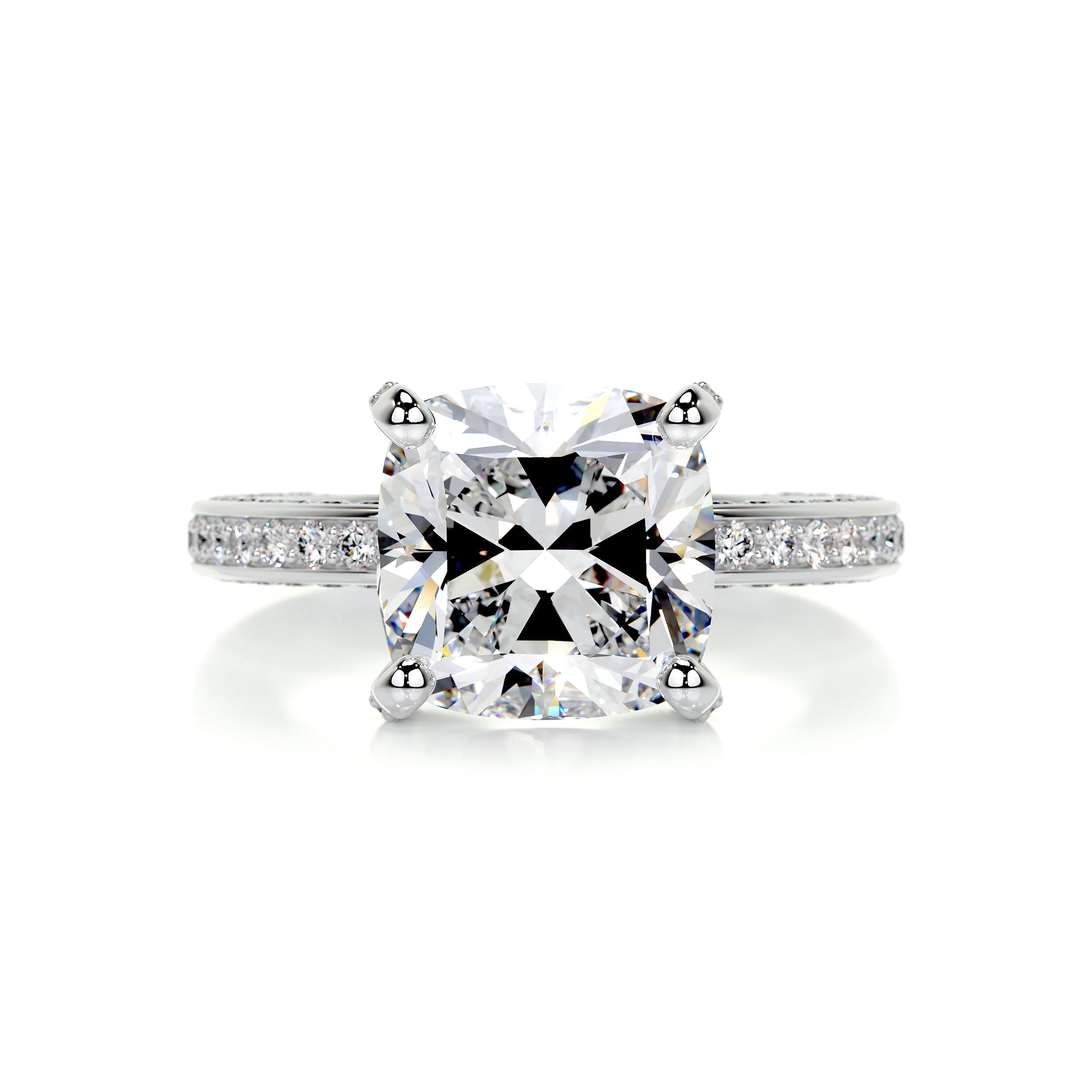 3.0 Carat Cushion cut Moissanite Triple Pave Channel Set Engagement Ring