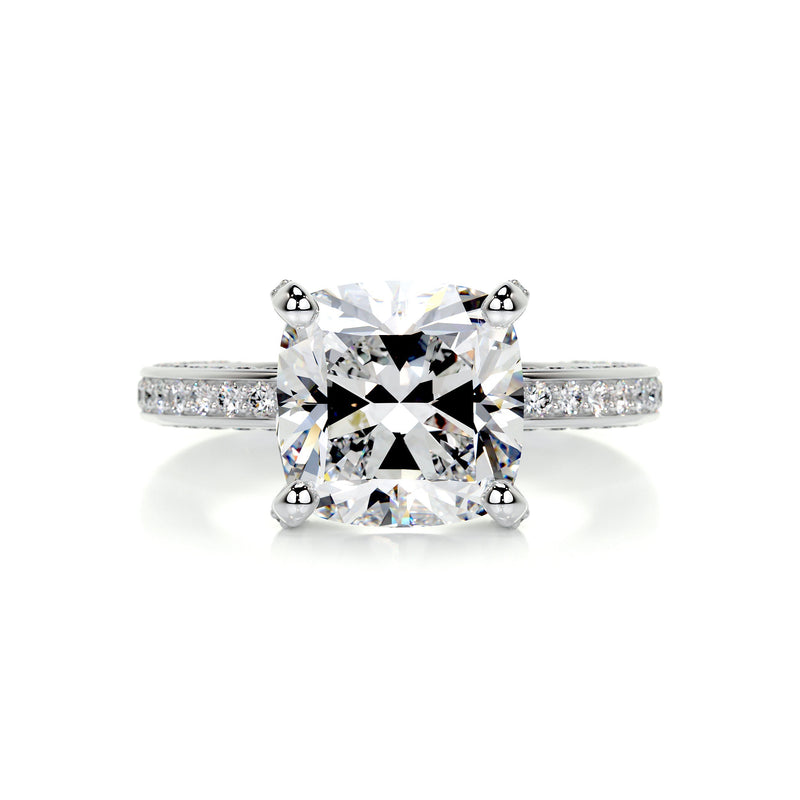 3.0 Carat Cushion cut Moissanite Triple Pave Channel Set Engagement Ring