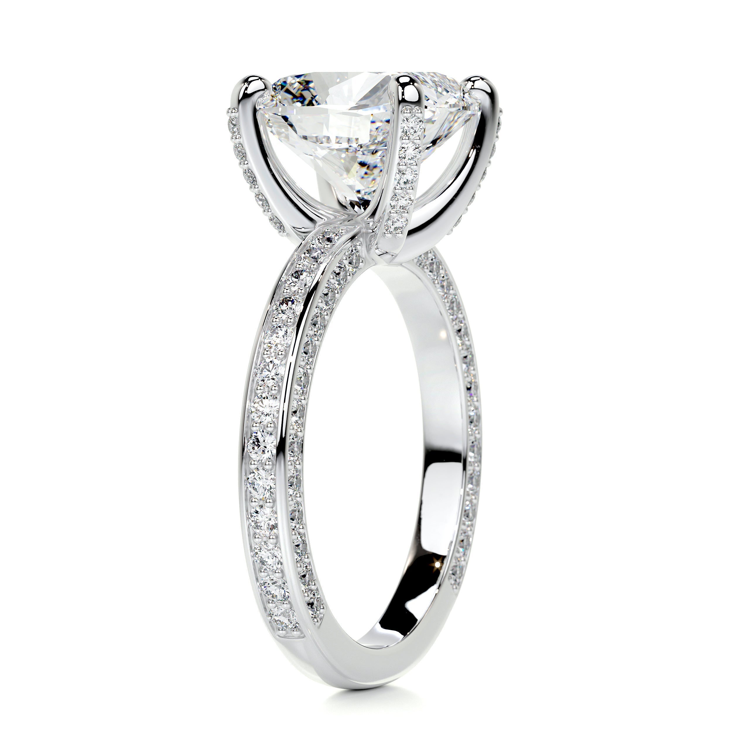 3.0 Carat Cushion cut Moissanite Triple Pave Channel Set Engagement Ring