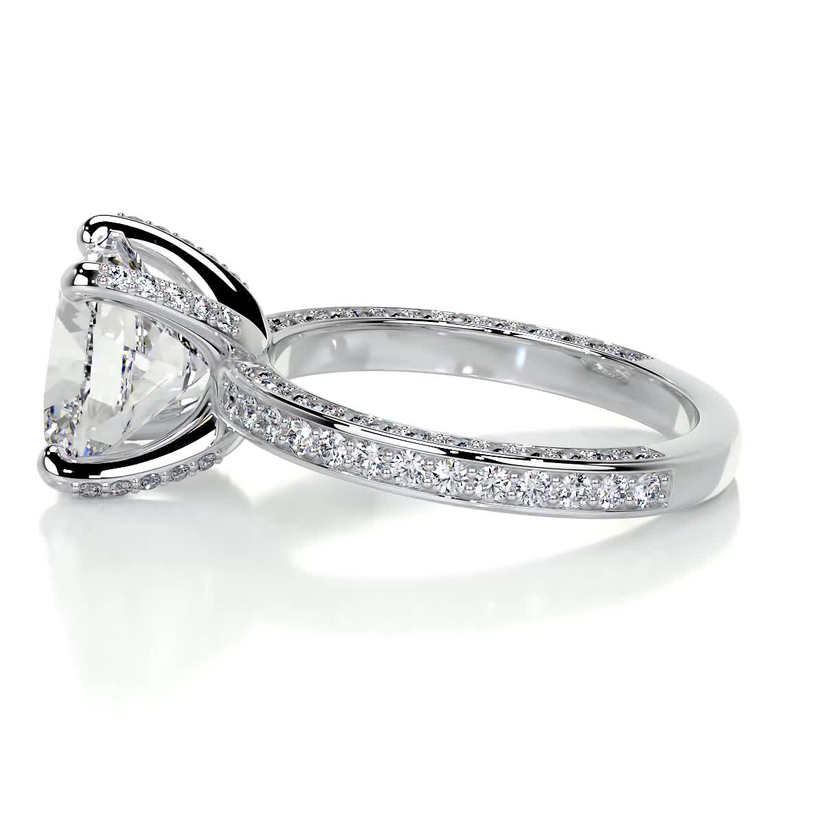 3.0 Carat Cushion cut Moissanite Triple Pave Channel Set Engagement Ring