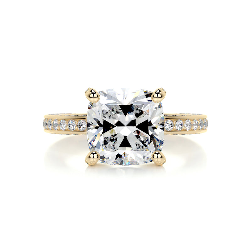 3.0 Carat Cushion cut Moissanite Triple Pave Channel Set Engagement Ring