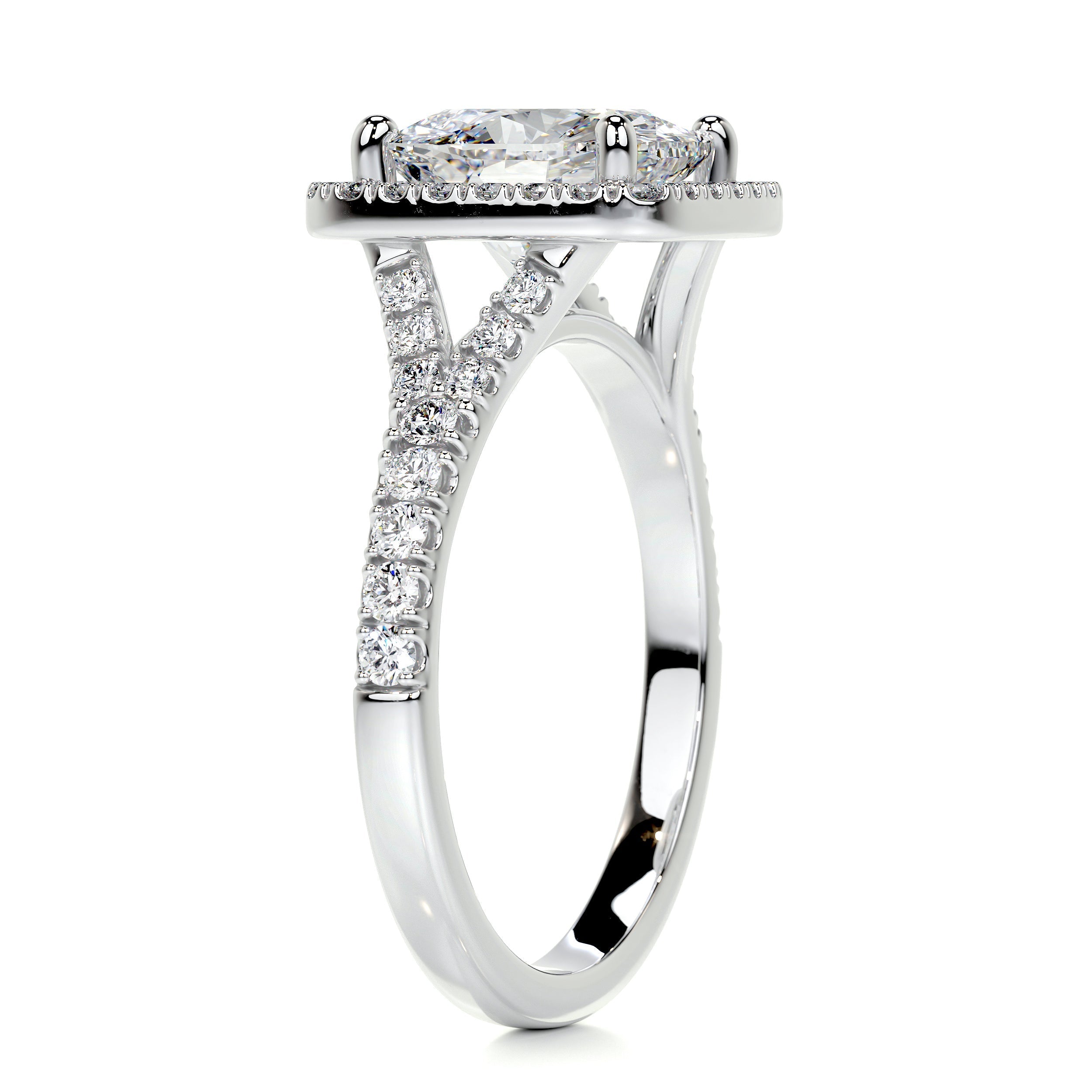 3.95 Carat Cushion Split Halo Moissanite  Engagement Ring