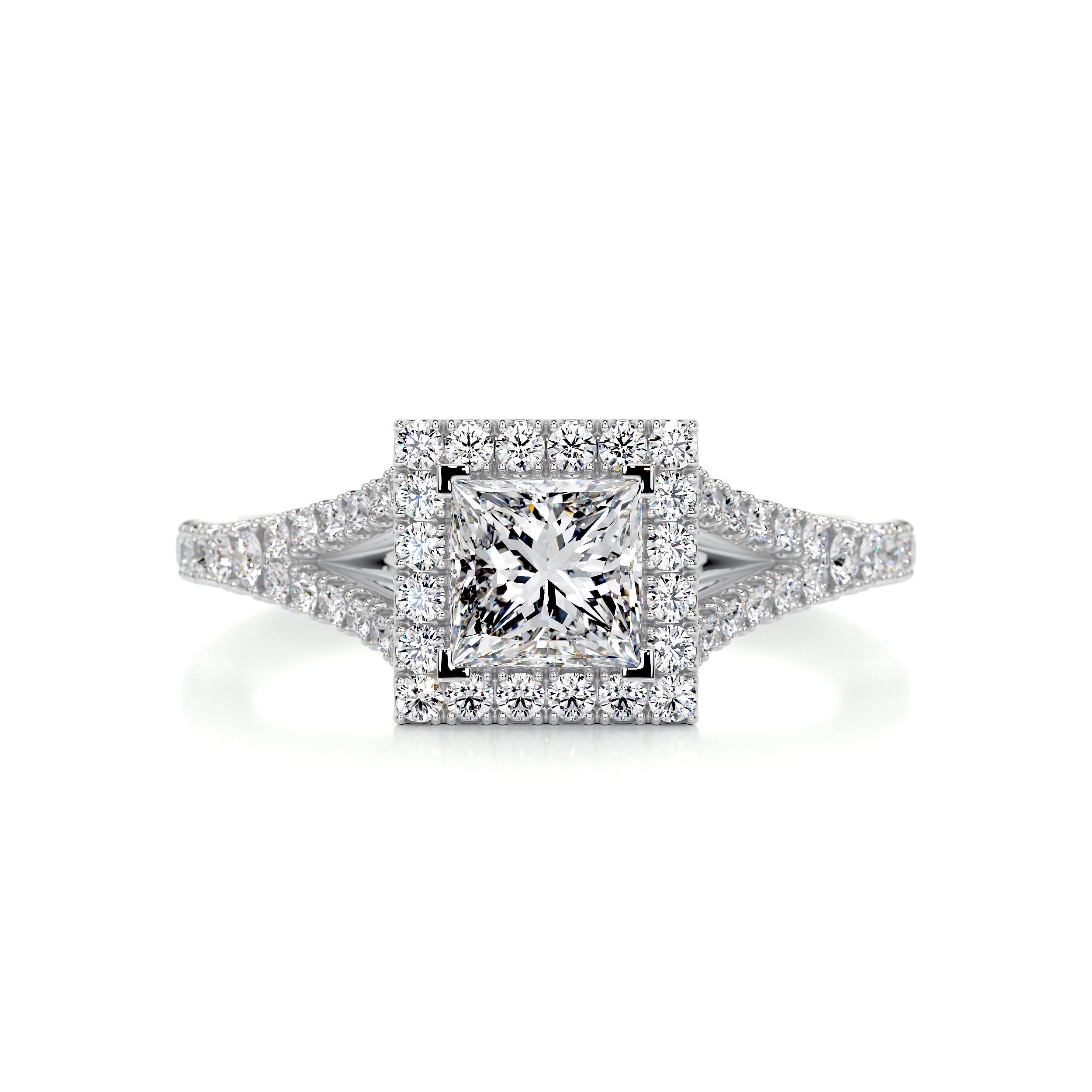 2.15 Carat Princess Halo Spilt Moissanite Engagement Ring