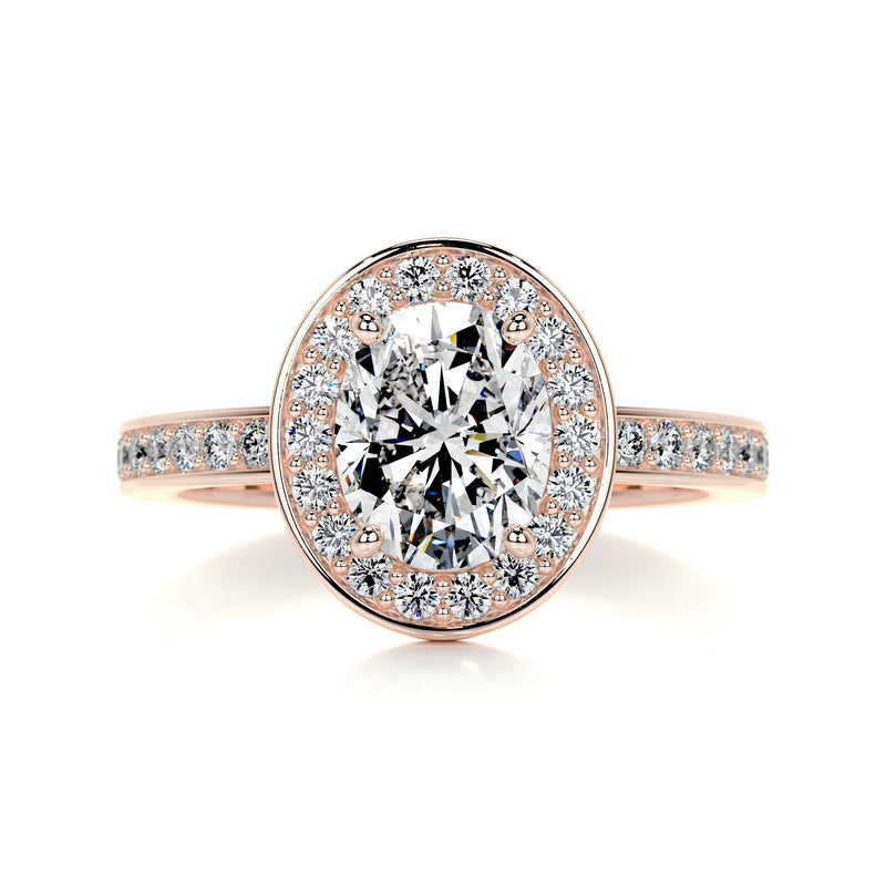 2.05 Carat Oval Bezel Halo Diamond Engagement Ring