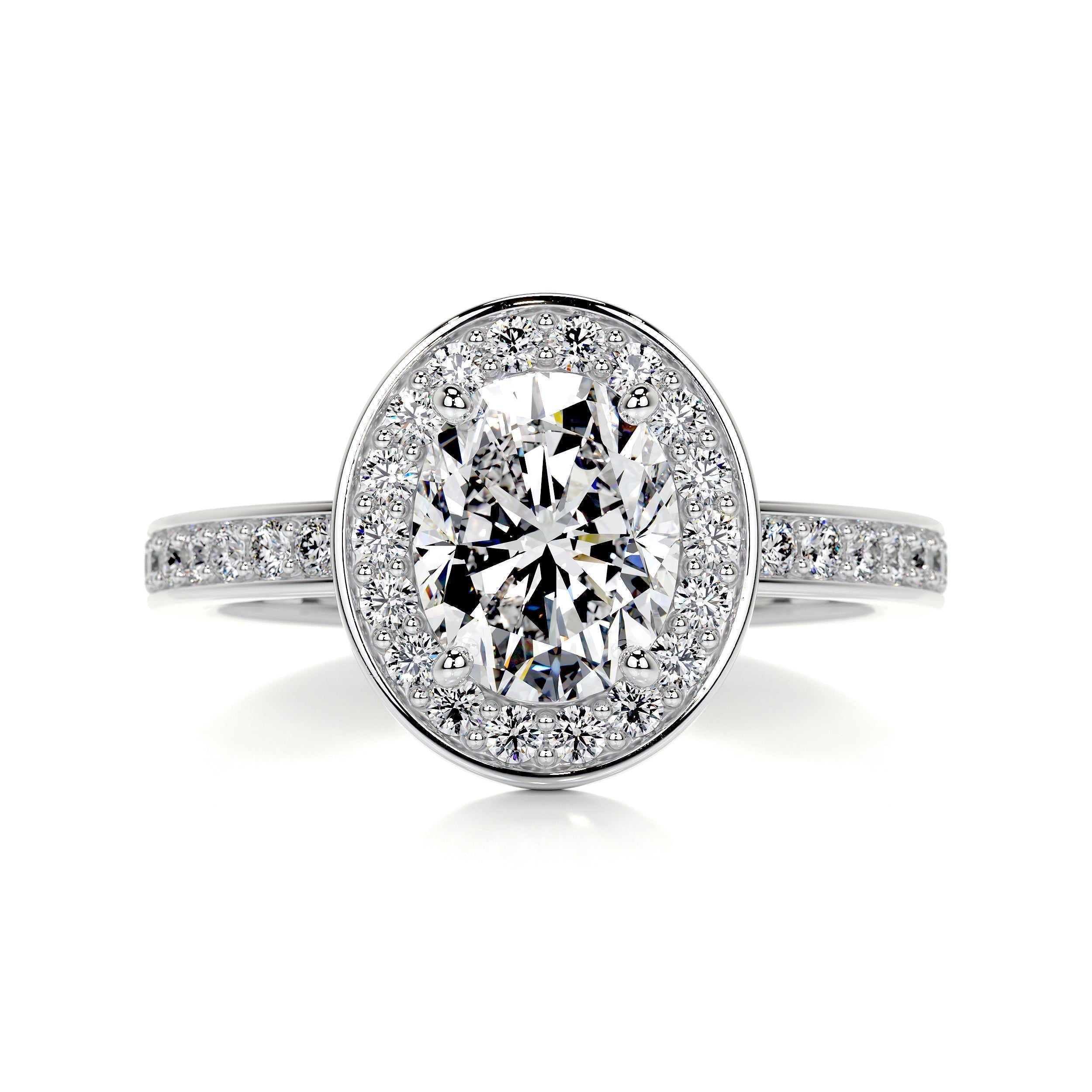 2.05 Carat Oval Bezel Halo Diamond Engagement Ring