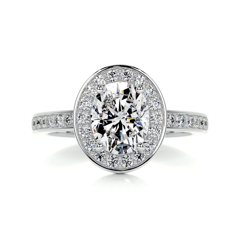 2.05 Carat Oval Bezel Halo Diamond Engagement Ring